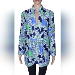 Jude Connally Chris women's multi paisley print stretch colorful tunic Medium